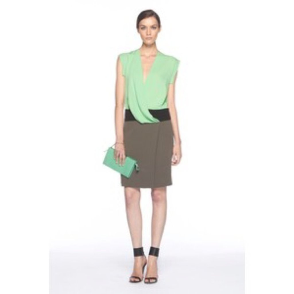 Dvf Diane Von Furstenberg Dress Nori 100% Silk Dress, Green Grey Black V Neck